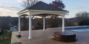 An Outdoor Vinyl Pavilion With 16' x 18' Arched Beam thumbnail